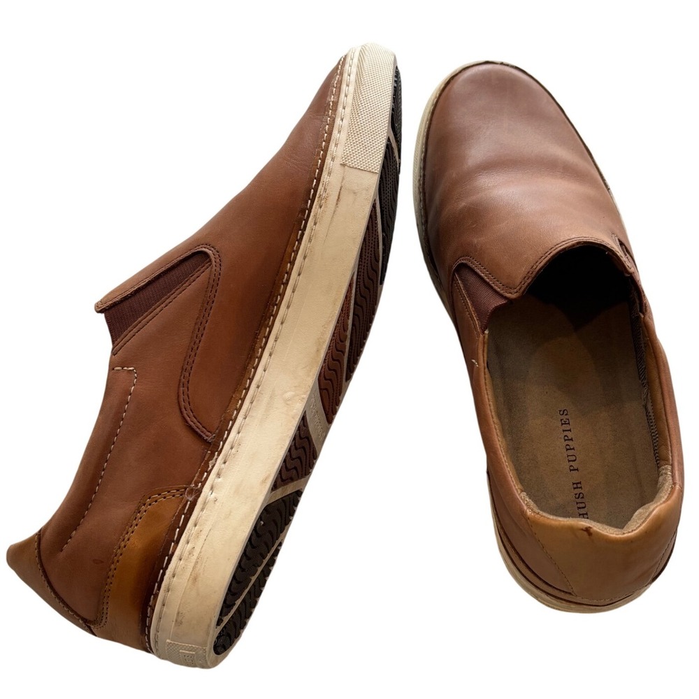 Hush Puppies Mens 10 M Brown Tan Leather Slip On Loafers Comfort Round Toe 43 EU